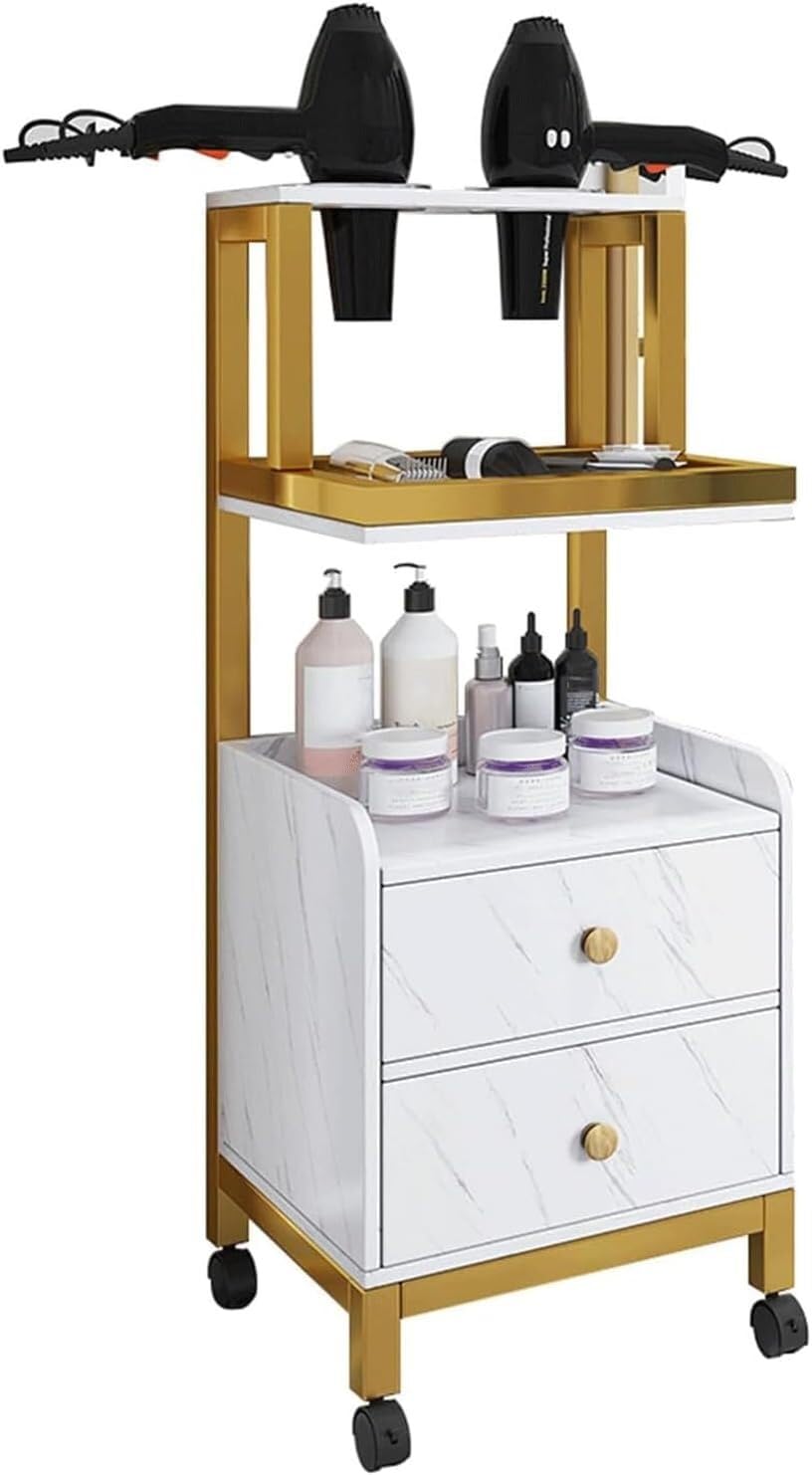 SSDDLZEQ Mobile Salon Station, Salon Trolley Metal Salon Cart With Drawers And Wheels Salon Rolling Cart Trolley Cart Hair Dryer Holder Rolling Salon Cart