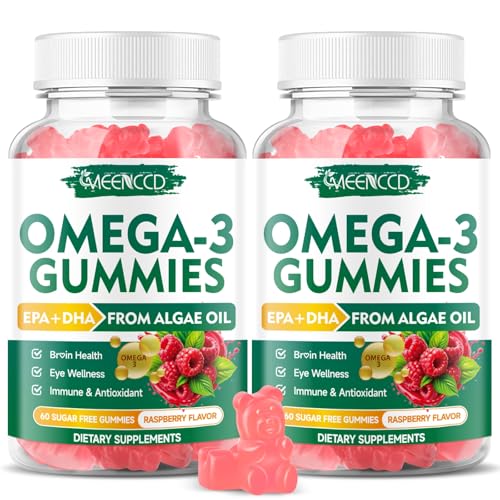 2 Pack Omega-3 Gummies 1000mg, Omega 3 Fish Oil Alternative for Adults, Algae-Based DHA 600mg & EPA