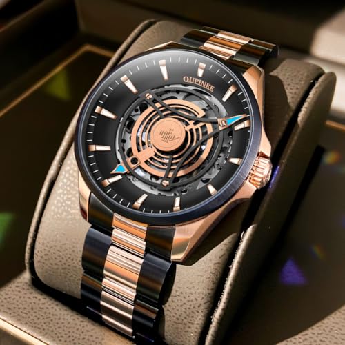 Image of OUPINKE Watch for Men Skeleton Self Winding Mechanical Automatic Luxury Dress Black Wrist Watch Waterproof Luminous Tungsten Sapphire Crystal