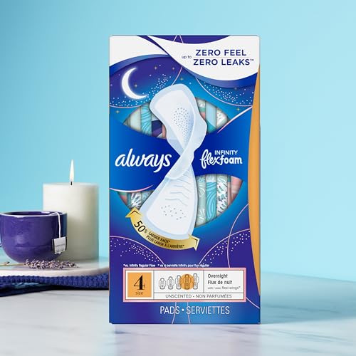 Always Infinity FlexFoam Pads for Women, Size 4, Overnight Pad with Wings, Unscented, Up to Zero Feel, Zero Leaks, 78 Count - image 9