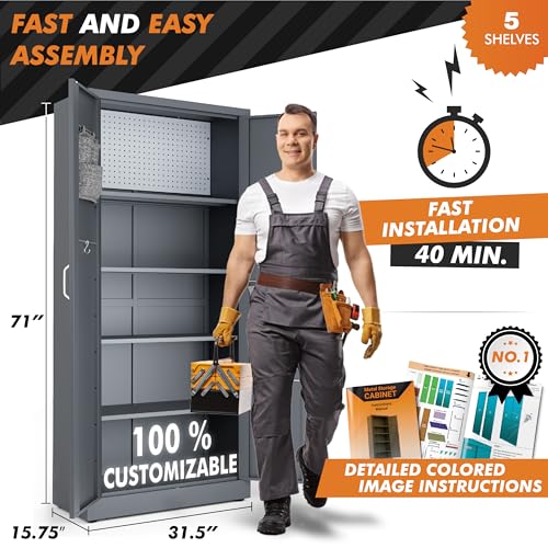 Lockable Metal Garage Storage Cabinet | 71 Tool Cabinet for Home, Office, School (Digital Lock, Dark Gray)