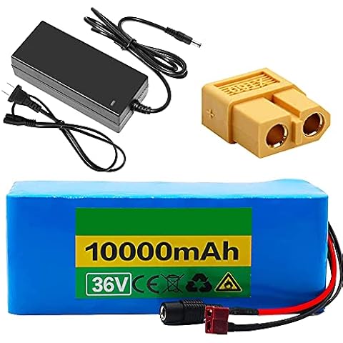 SSCYHT 36V 10Ah Lithium Battery Pack for 500W E-Bike Motor with Charger and BMS Fit for Electric Scooter Electric Go-Kart Electric Wheelchair 10000mAh Replacement Li-ion Battery,XT60 Cover