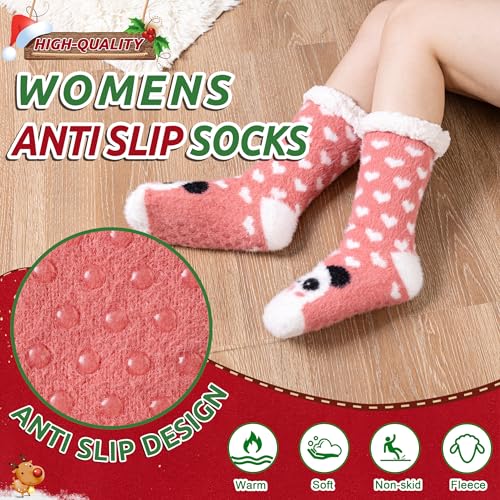 Image of WEVIAS Womens Slipper Fuzzy Socks Winter Thermal Cozy Warm Fleece Lined Non Slip Fluffy Thick Soft Sleep Cabin Socks With Grips