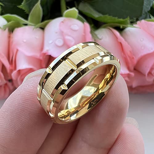 8mm Silver/Black/Gold Tungsten Rings for Men Women Promise Engagement Wedding Band Brick Pattern Brushed Center Comfort Fit4
