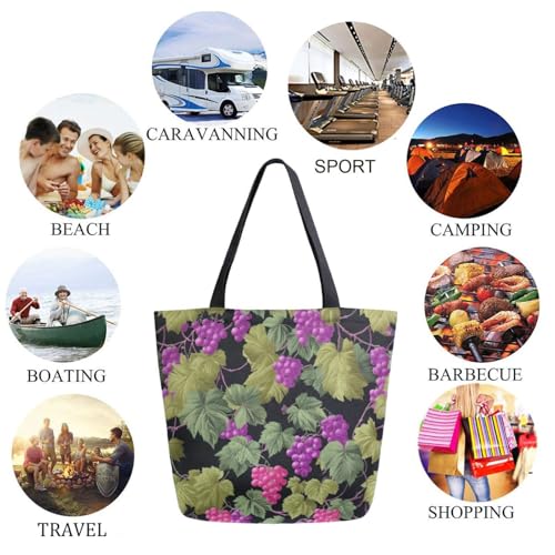 Leaves Branch Grapes Extra Large Canvas Gym Shoulder Tote,Durable Daily Reusable Top Handle Bag for Mens Womens Yoga Weekender Picnic Beach Travel Market Shopping4