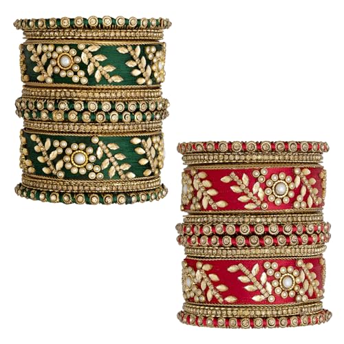 Image of Peora Silk Thread Kundan & Stone Studded Chuda Bangles Set Gift for Women