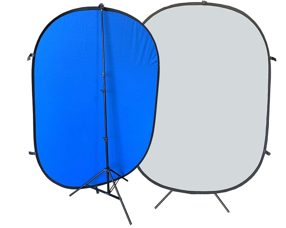 ePhotoInc Portable Double-Sided Background Reversible Chroma Key Blue and Gray Background Kit