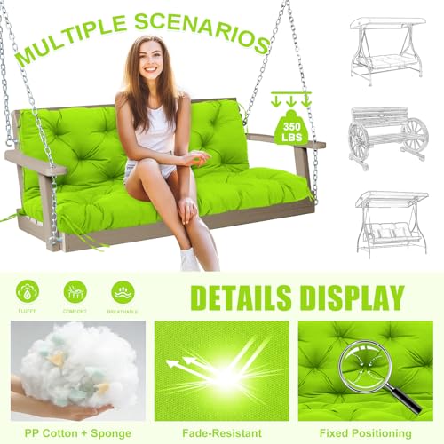 Image of Porch Swing Cushions Outdoor 60 inch x 40 Waterproof Swing Cushions 3 Seater Replacement with Backrest & 8 Ties 5 inch Thick Bench Swing Cushions for Outdoor Furniture Patio(Grass Green)
