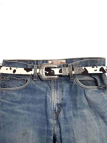 Cow Hair Leather Belt w. Western Buckle set2