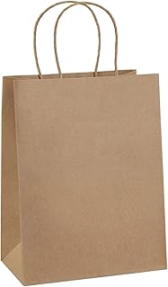 NeulSun 100Pack Brown Paper Bags 21x11x27cm, Plain Medium Paper Bags with Handles Bulk, Kraft Paper Gift Bag, Retail, Part...
