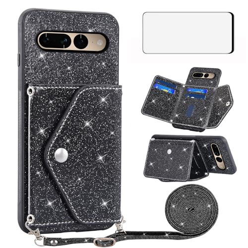 Étui portefeuille pour Google Pixel 7 Pro à paillettes avec porte-cartes et sangle