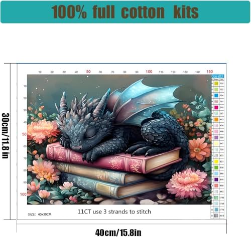 Image of Dragon Stamped Cross Stitch Kits for Beginners Adults, Flower Book Dimensions Needlepoint Art Crafts,Counted Cross Stitch Kits Embroidery Kits for Beginners Adults for Home Decor 15.7X11.8inch