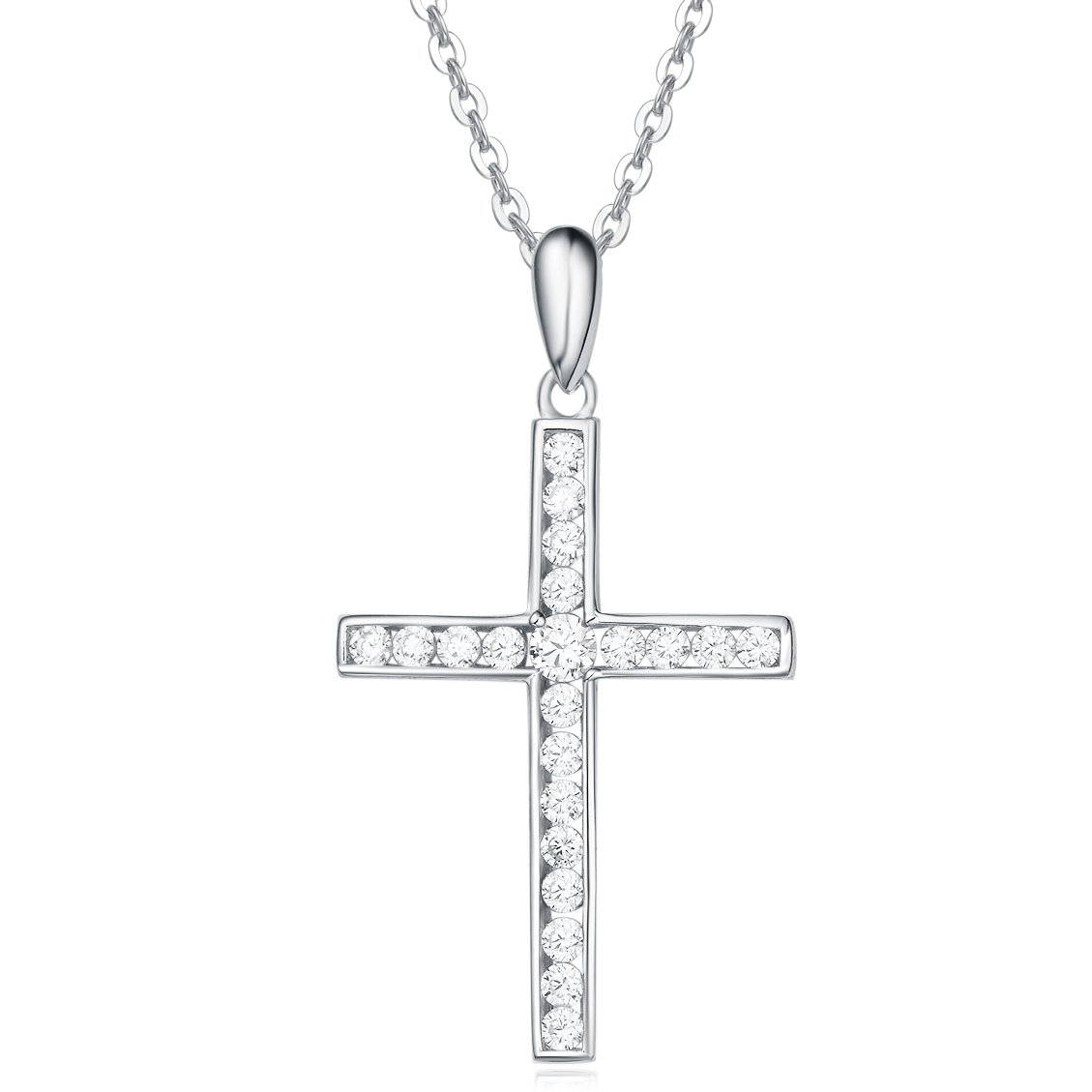 Carleen Collar con Colgante de Cruz para Mujer de Plata de Ley 925 con Sintético Ópalo Amatista Granate Topacio Esmeralda Peridoto Zafiro Rubí Circonita Cúbica - Longitud Cadena: 40 + 5 cm