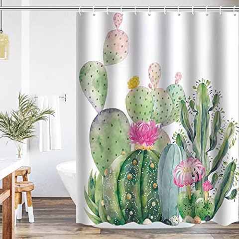 Yeahshion Cortina de Ducha 183x183cm a Prueba de Moho con Estampado de Cactus Cover