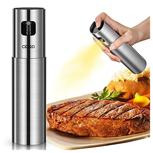 CCKO Oil Sprayer for Cooking Air Fryer Mist Stainless Steel Olive Oil Sprayer Mister 100ML Portable Kitchen Olive Oil Dispenser Spray Bottle Vinegar Sprayer for BBQ,Salad, Bread Baking,Frying,Roasting,Grilling