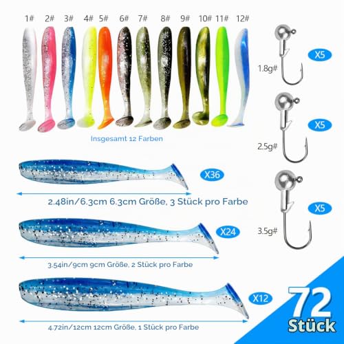 87pcs Angelköder Angel Set 6.3/9/12cm Gummifische Weicher Köder Gummifisch – Bild 2