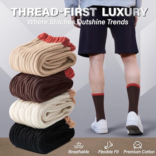 Image of Slouch Cotton Socks, Scrunch Thin Fashion Colorful Soft Breathable Crew Calf for Women and Men, 4 Pairs