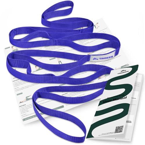 Image of Trideer Stretching Strap with Loops & Leg Lifter, Non-Elastic PT-Style Physical Therapy Strap for Knee Replacement Rehab, Hamstring, Calf & Back Stretcher Mobility, Hip, Shoulder & Yoga