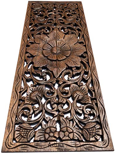 Asiana Home Decor Large Carved Wood Wall Panel. Floral Wood Carved Wall Decor. Size 35.5"X13.5"X0.5" (Brown-Teak) #TOP1