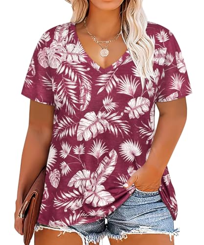 Image of RITERA Women Plus Size Tops Tie Dye V Neck Shirt Floral Camo Summer Short Sleeve Tunic Oversized Ladies Blouse XL-5XL