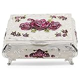 AVESON Luxury Vintage Rectangular Metal Alloy Jewelry Box Organizer Storage Box Ring Trinket Case for Women Girls, Christmas Birthday Gift, Small, Silver & Purple