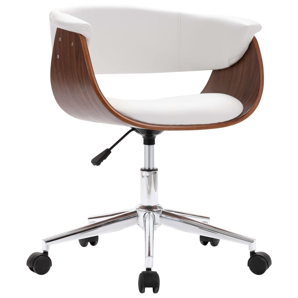 Silla de oficina giratoria con función de silla giratoria y mecanismo giratorio en madera curvada blanca y piel sintética para oficina y salón
