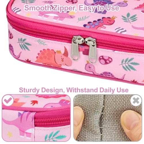 Image of Cute Kids Pencil Case - Girls Pen Pouch Large School Organizer | Pen Bag & Smooth Zipper, Multi-Slot Storage, Mesh Pocket, 900D Water Resistent, Giftable School Supplies, Pink Dinasour