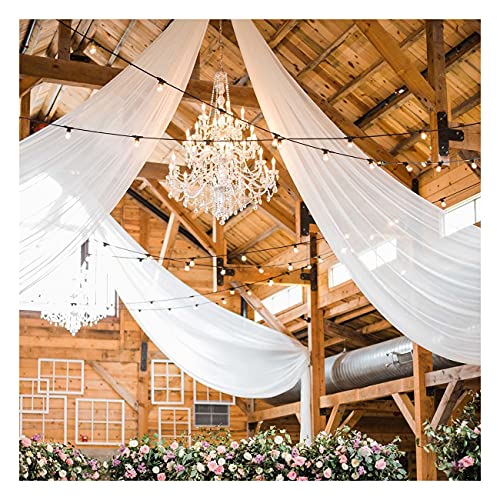 Wedding Ceiling Drapes 2 Panels 5ftx20ft Extra Long White Chiffon Fabric Drapery Draping Arch Drapes Curtains for Birthday Stage Decoration