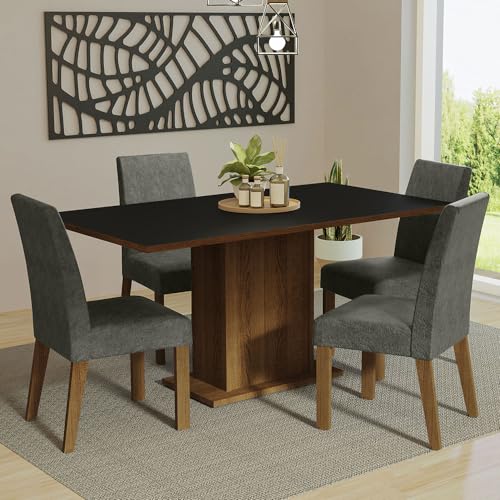 Image of Madesa 4 Seater Dining Set with Fully Cushioned Rectangular Table Top Sturdy Wooden 160 Cm for Dining Room and Kitchen - Brown /Black /Gray