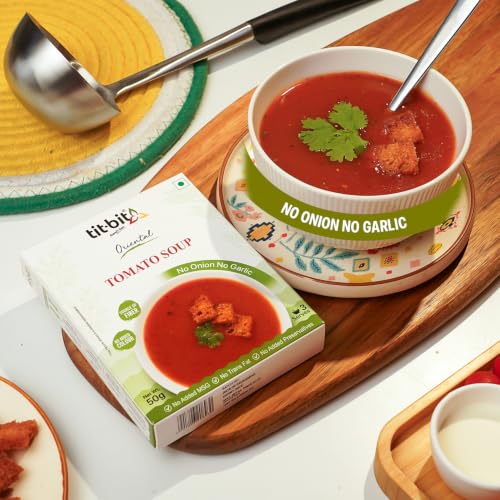 Image of Tit-Bit Tomato Soup Powder Pack of 5 (250g), Instant Chatpata and Spicy Tomato Soup, No Onion No Garlic, Soup Packets for Easy Preparation
