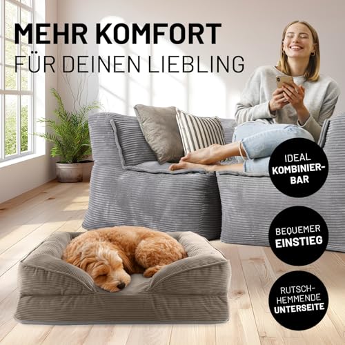 Lumaland orthopädisches Hundebett aus Cord | ergonomisches Hundesofa 70x60 cm - für kleine Hunde | Boden rutschfest | Füllung und Bezug waschbar | Hundekörbchen mit Memory Schaumstoff