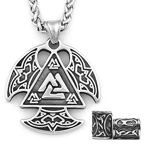 Gungneer Odin Valknut Pendant Necklace Norse Pagan Jewelry Stainless Steel Viking Jewelry Men Viking Beard Beads Gift