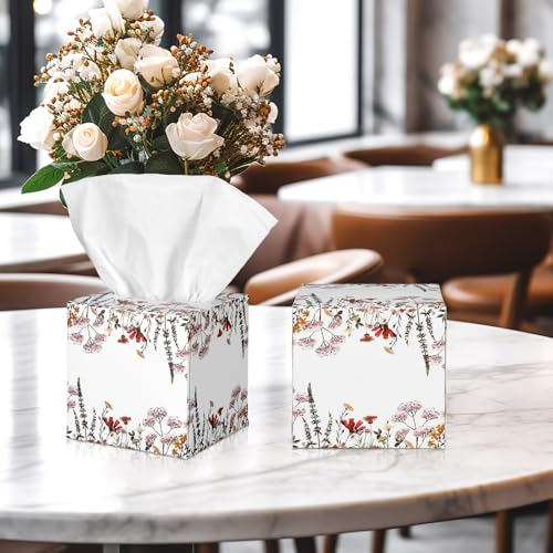 Image of Fourluoo 12 Pack Fall Wildflower Facial Tissues Cube Boxes 600 Sheets 3 Ply