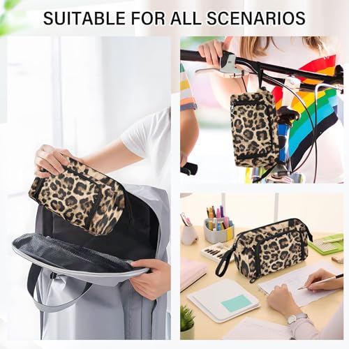 Image of Bolaz Big Capacity Pencil Pen Case Pouch Bag School College Office Organizer for Teens Girls Adults Student-Brow-black Leopard Print