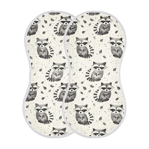 Cute Cartoon Raccoons Cotton Muslin Baby Burp Cloths Good Absorbent Burp rag for Set of 2, 22x11in