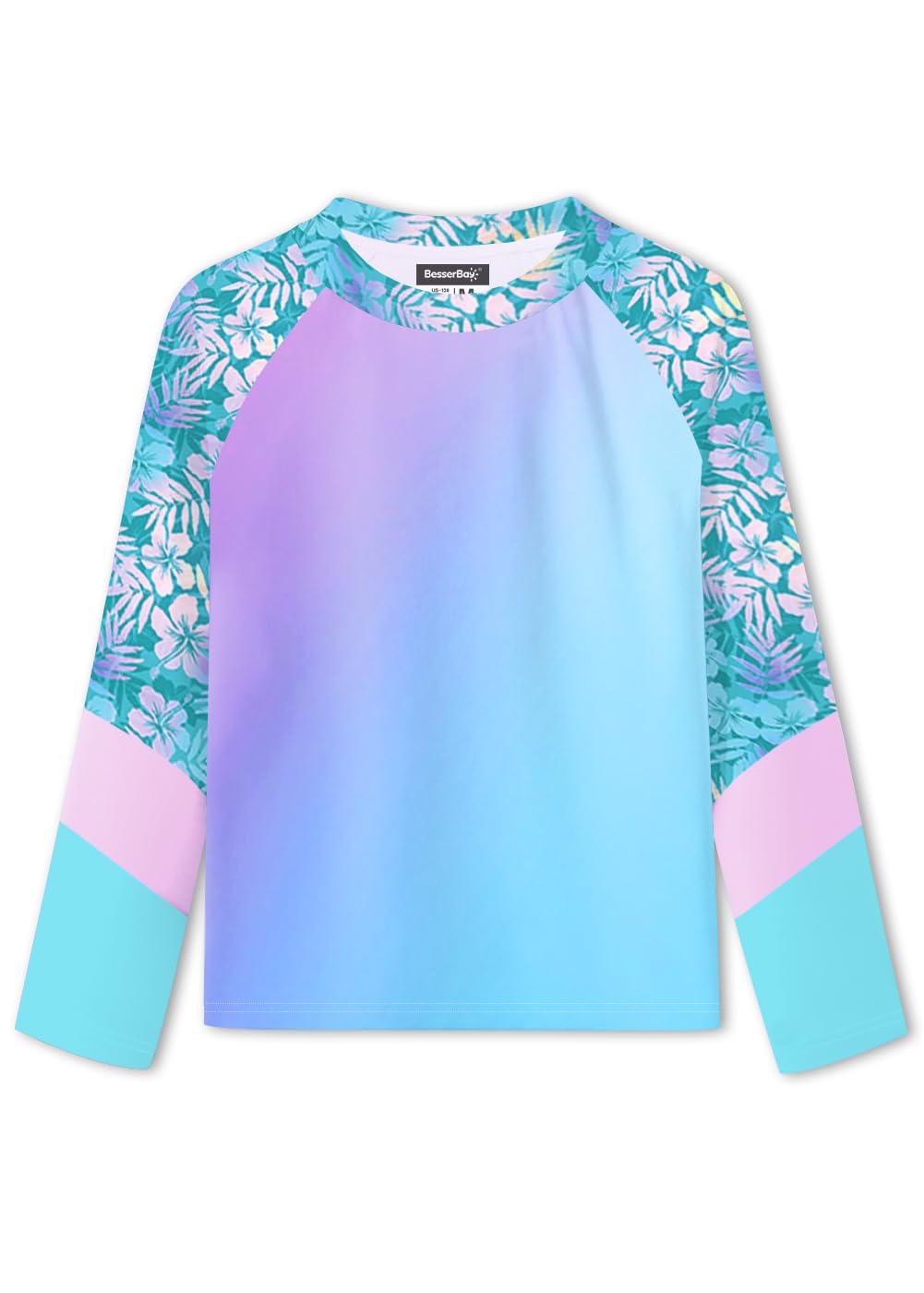 BesserBay Girls Rash Guard UPF 50+ Raglan Sleeve Swim Shirt 6-14 Years