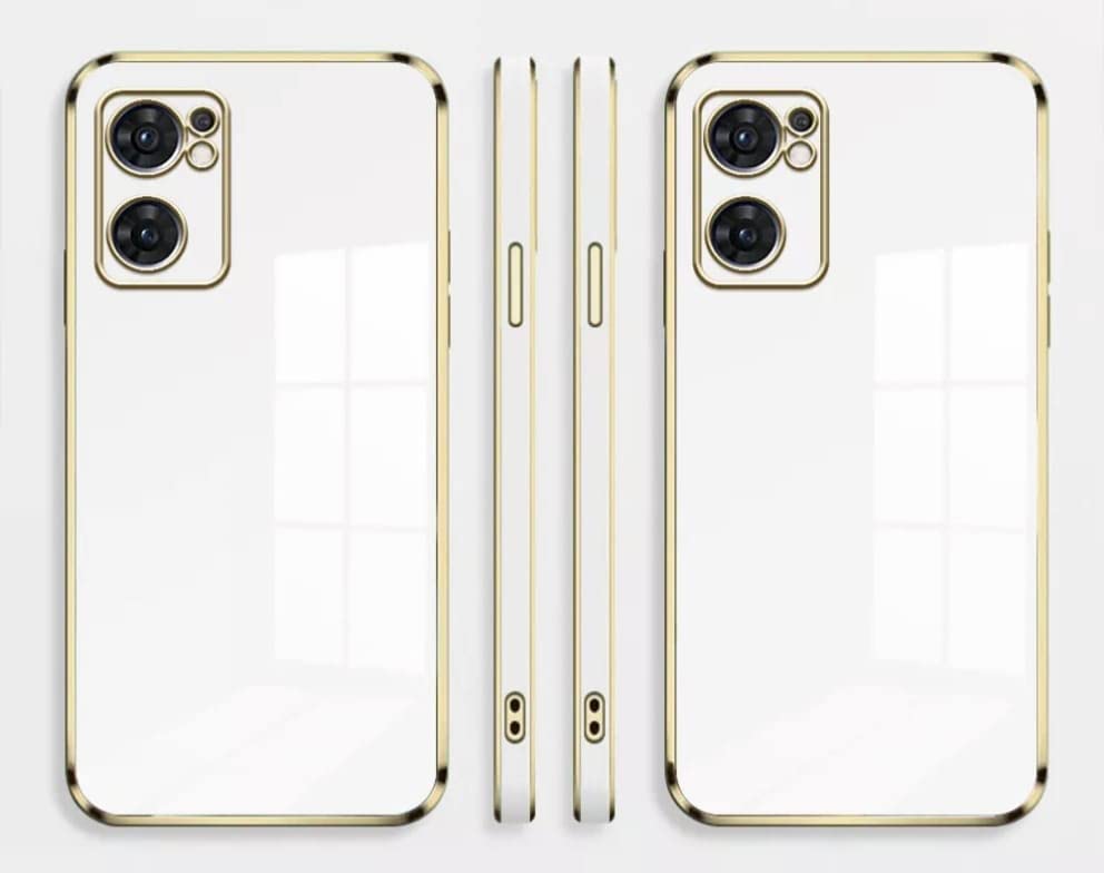 Image of Apurb Store for Oppo Reno 7 5G Plating Square Gold Frame Phone Case Luxury Soft Silicone Back Cover (for Oppo Reno 7 5G, White)