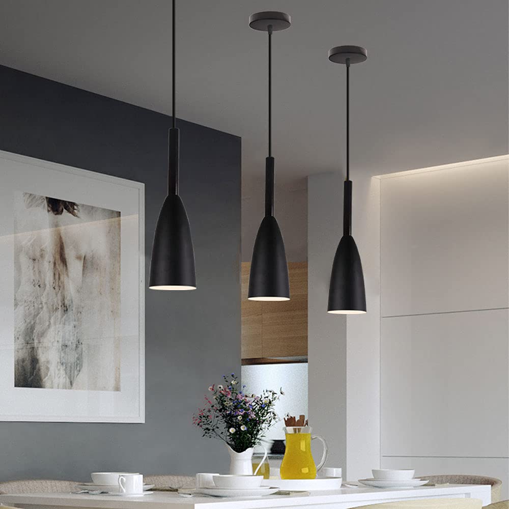 Genera Lámparas Colgantes De Techo Modernas LED Lluminación Colgante Metal Lampara Cocina Salon Colgante E27 220v Gris Negro Blanco (Negro 3pcs)