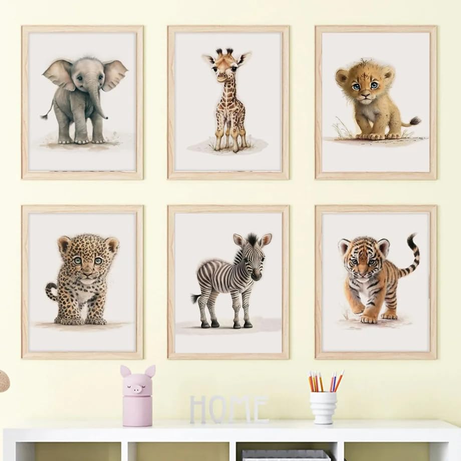 Poster Décoratif Chambre Enfant Artpin - Safari Jungle, Format A4, Lot De 4