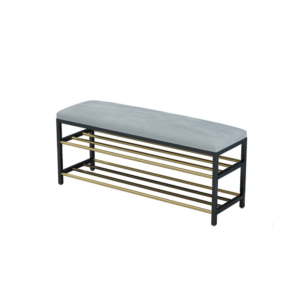 Petit repose-pieds ottoman et banc à chaussures en métal noir avec 2 étagères pour entrée