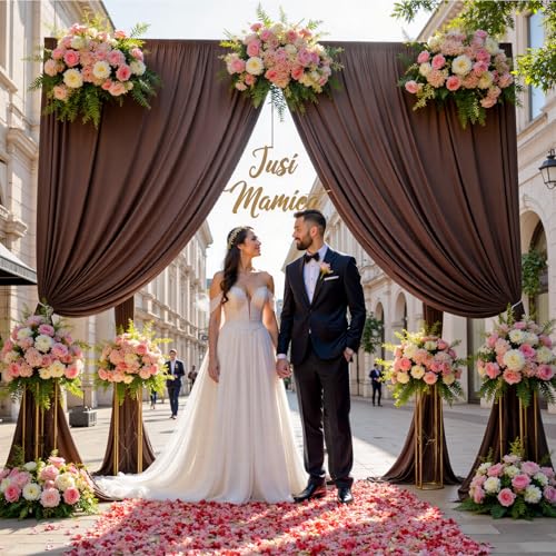 Image of 30ftx12ft Brown Backdrop Curtains for Parties, Wrinkle Free Polyester Brown Photo Backdrop Drapes 6 Panels 12 ft Long Back Drop Cloth for Wedding Birthday Photography Background Party