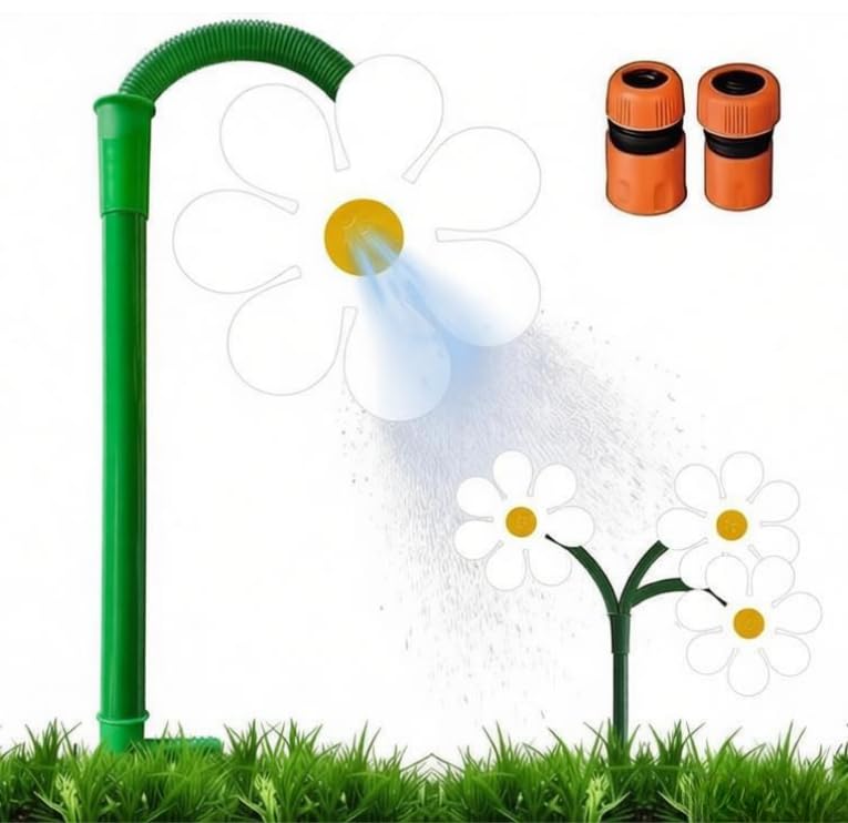 Crazy Daisy Sprinkler - 360° Rotating Dancing Flower Water Sprinkler with 2 Adapters for Lawn & Garden, Fun Irrigation Tool for Yard Watering Dog & Pets Playing (White)