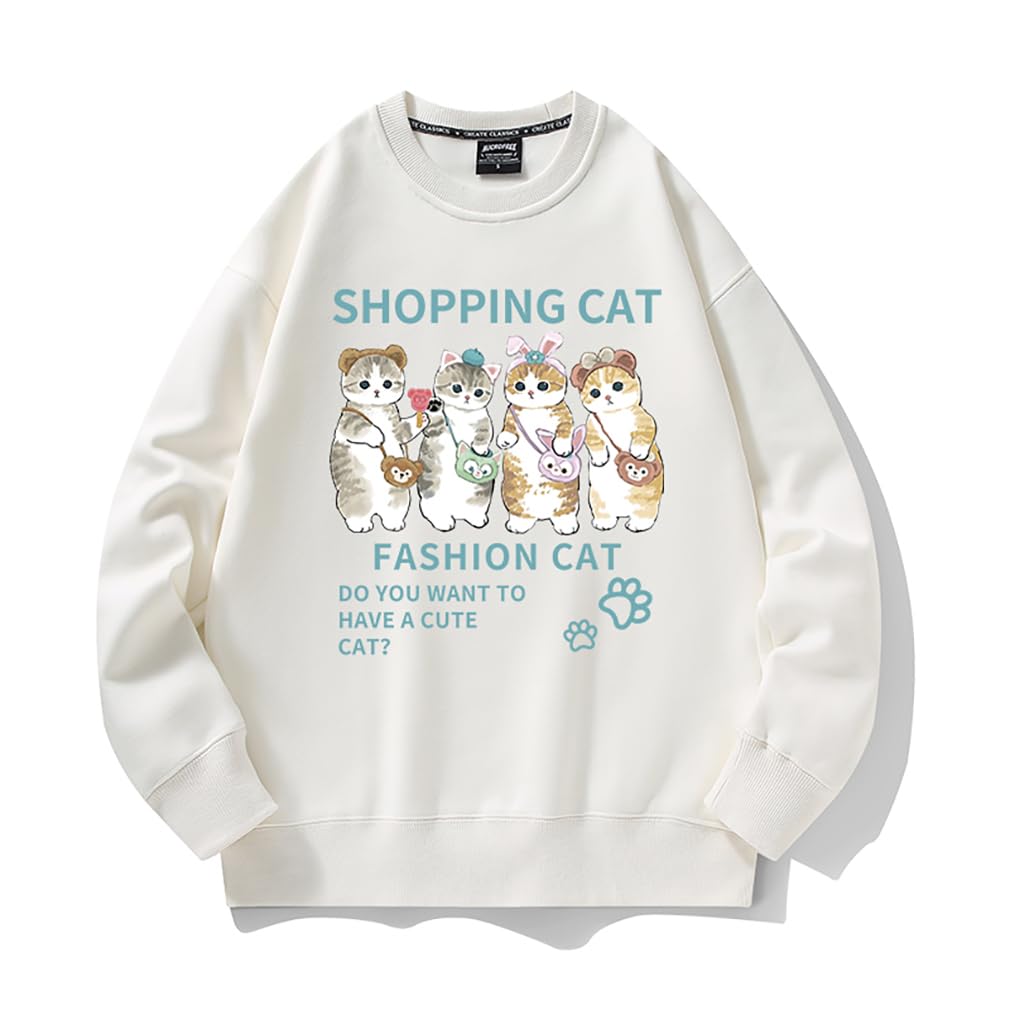 [アマゾンらく店] モフサンド 可愛い 猫ちゃん トレーナー スウェット 可愛い 長袖コットンTシャツ 男女兼用 オーバーサイズ ゆるかわ ファッション