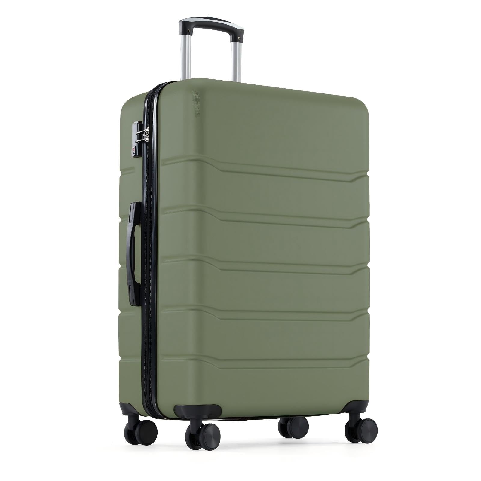 24 Inch Luggage, Hardside Suitcase with Spinner Wheels, Lightweight ABS Hard Shell Checked Luggage, TSA Approved Lock, Expandable Medium Suitcase for Travel & Business–Olive Green