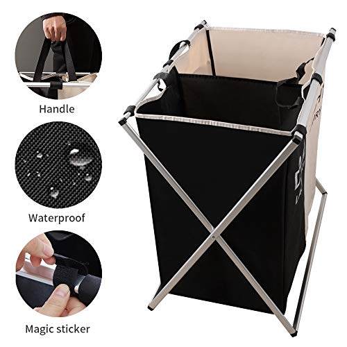 Nicesail Laundry Basket 2 Section Hamper Washing Storage Basket Bag, Folding Hamper Waterproof & Aluminum X-Frame, Cloth Organizer Durable Laundry Basket For Bathroom Home With Carrying Handle #TOP3