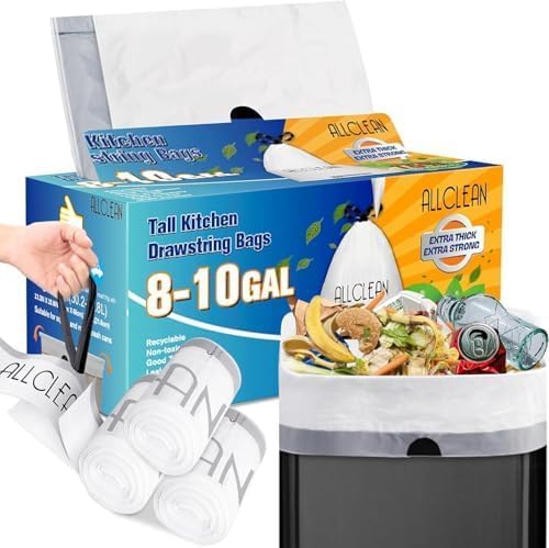 Trash Bags 10 Gallon Medium Kitchen Drawstring Garbage Bag Fit 8-10 Gal Bin