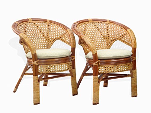 Pelangi Handmade Rattan Dining Wicker Chair W/Cushion, Colonial #TOP2