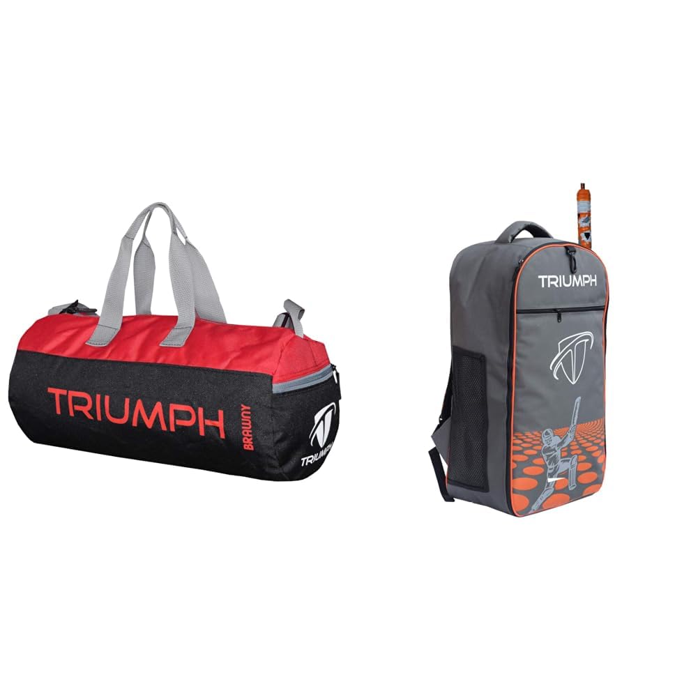 triumph Brawny PRO-33 Polyester Multipurpose Bag/Gym Bag + KB-2020 Cricket Backpack Full Padded Grey/Orange Bag Size 27X8X14-picture-28