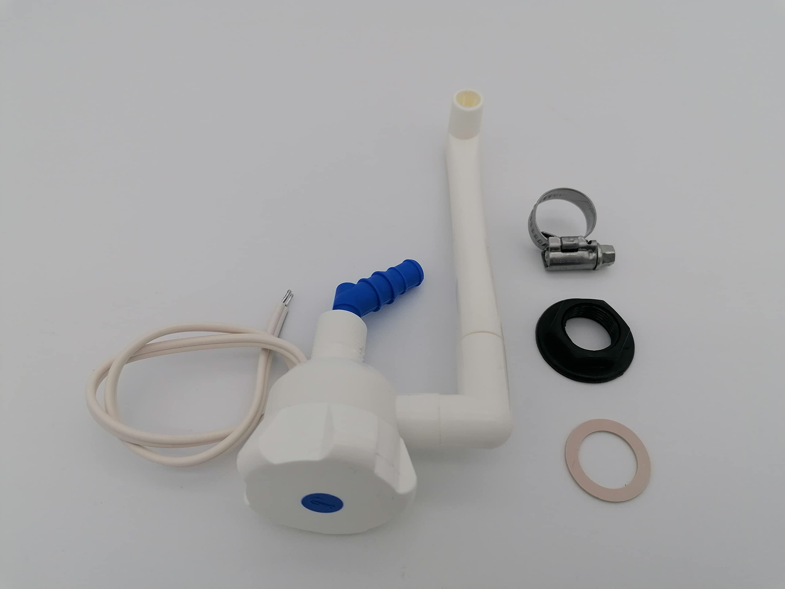 CR-MOESANCO Kit Rubinetto Lavabo Roulotte con Interruttore + Morsetto in Acciaio Inox per Camper Cucina Barca, Termoplastica, Bianco