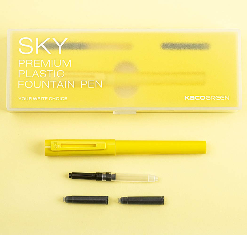 KACO SKY Fountain Pen Includes Gift Box and Ink Refill Converter The Best Gift For Child Or Friend (Yellow, EF Nib)